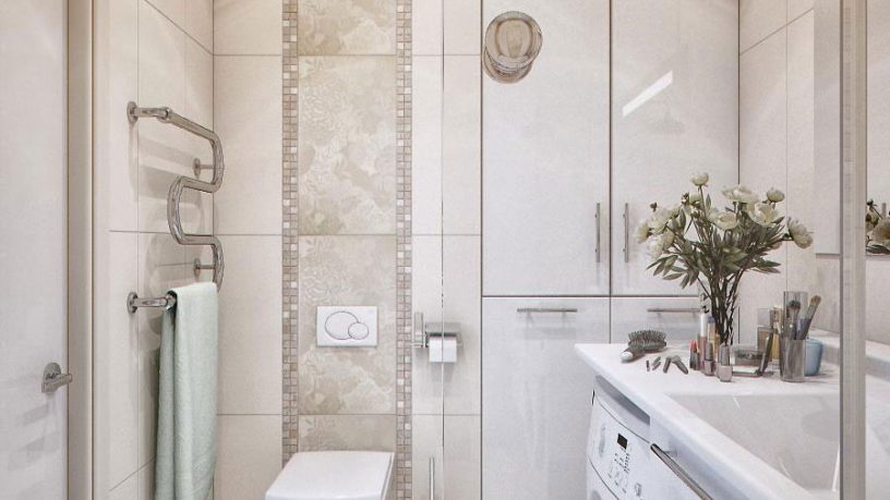Vertical Small Bathroom Design with Wash Machine Inspirations