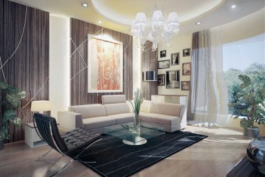 Beautiful Brown Lounge with Black Rugs Decor