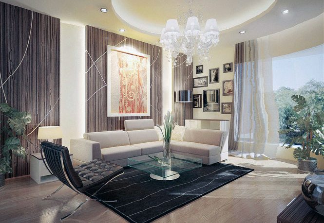 Beautiful Brown Lounge with Black Rugs Decor