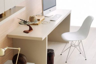 Beech Desk for Mac with White Chairs