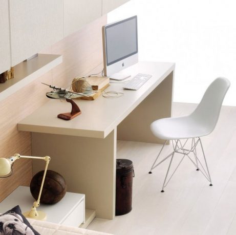 Beech Desk for Mac with White Chairs