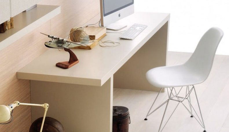 Beech Desk for Mac with White Chairs