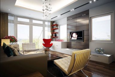 Brown White Living Room with Wooden Floor Ideas