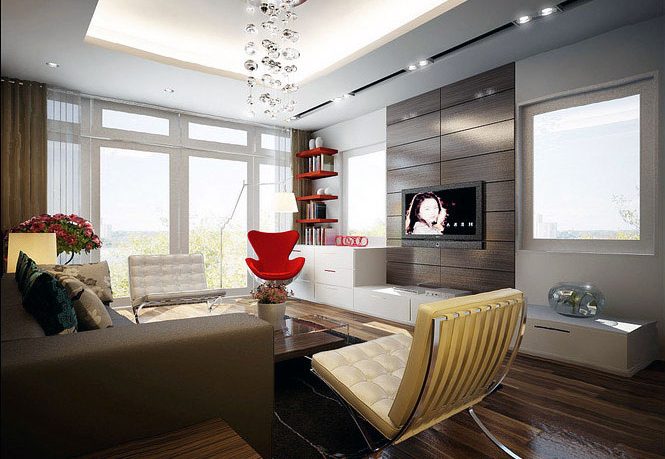 Brown White Living Room with Wooden Floor Ideas
