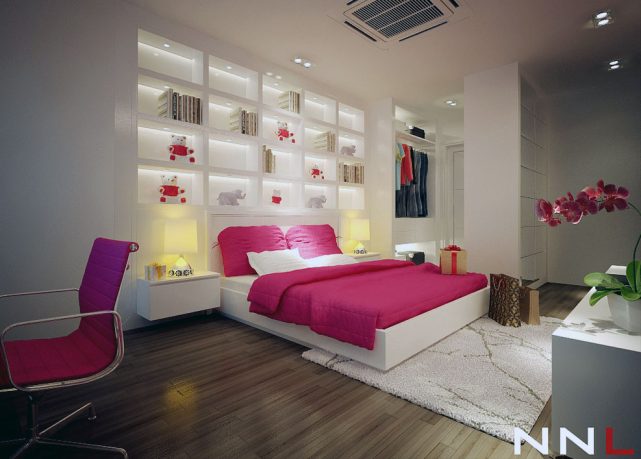 Catchy Pink White Bedroom for Teen