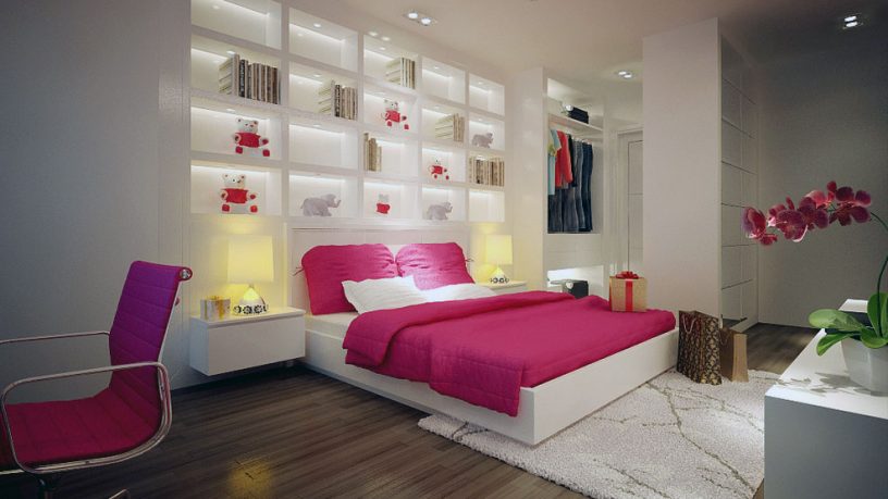 Catchy Pink White Bedroom for Teen
