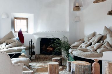 Cave Home Rustic Lounge with Fireplace
