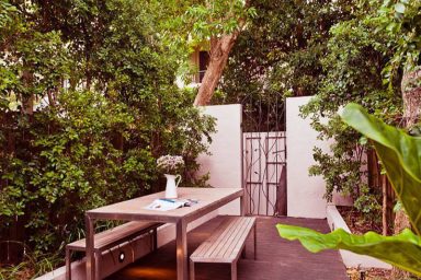Classic Courtyard Decor with Dining Deck
