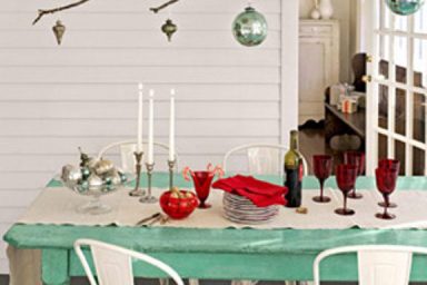 Classic Green Dinning Table For Christmas with Ball Ornament
