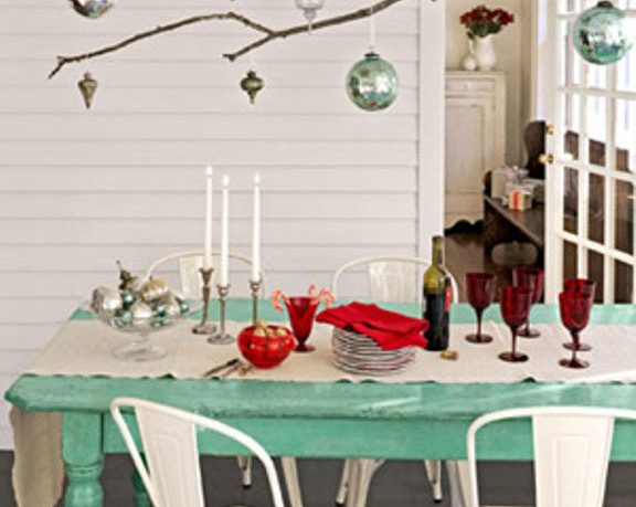 Classic Green Dinning Table For Christmas with Ball Ornament