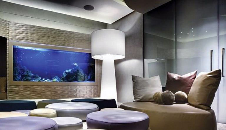 Cool Residence Living Room with Large Aquarium