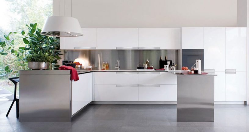 Cool White and Polished Silver Kitchen Design