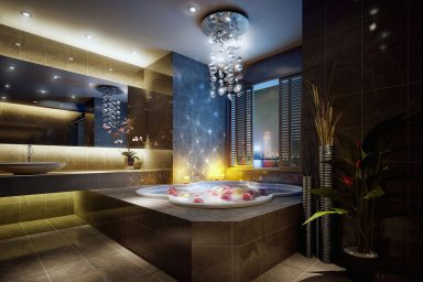 Luxurious Private Bathroom with Beautiful Chandelier