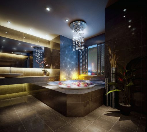 Luxurious Private Bathroom with Beautiful Chandelier