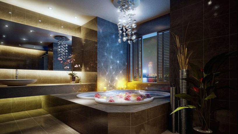 Luxurious Private Bathroom with Beautiful Chandelier