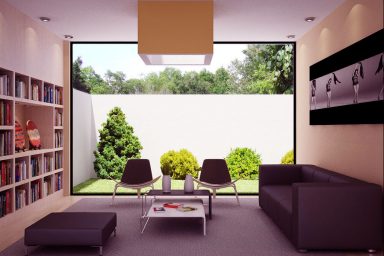 Minimalist Living Room with Garden Lawn View