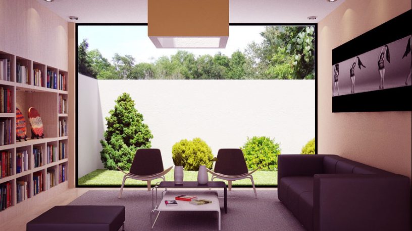 Minimalist Living Room with Garden Lawn View