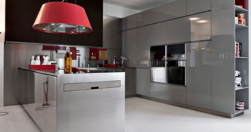 Modern Grey with Red Pops Lamp and Plastic Furniture