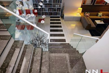 Modern House with Glass Marble Staircase Interor