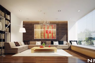 Neutral Living Room with Walnut Floor Design