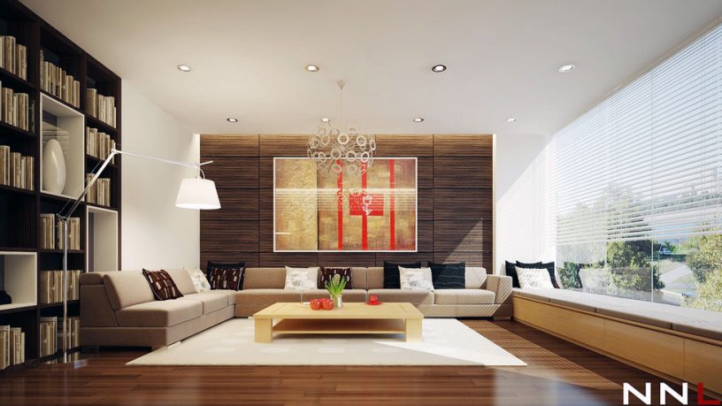 Neutral Living Room with Walnut Floor Design