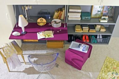 Purple Study Desk for Girl with Acrilic Chairs