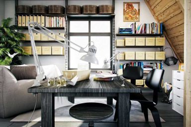 Vintage Workspace Deisgn with Sloping Ceiling
