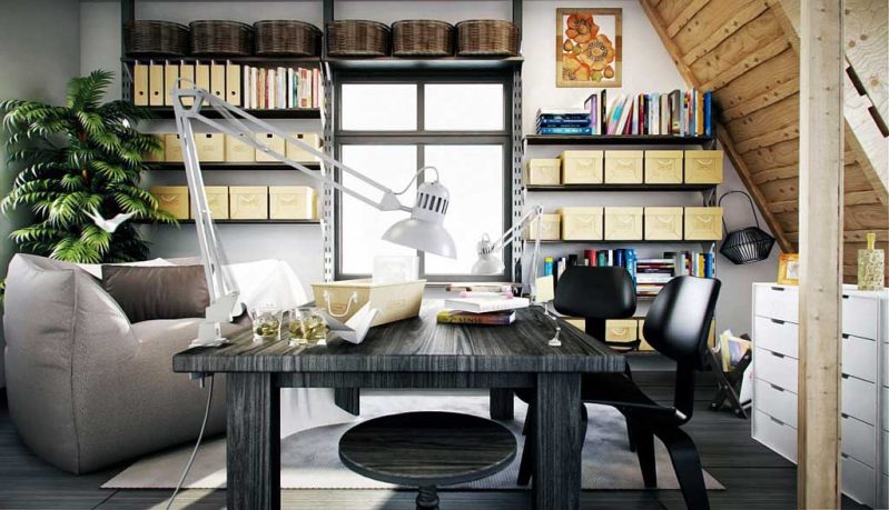 Vintage Workspace Deisgn with Sloping Ceiling