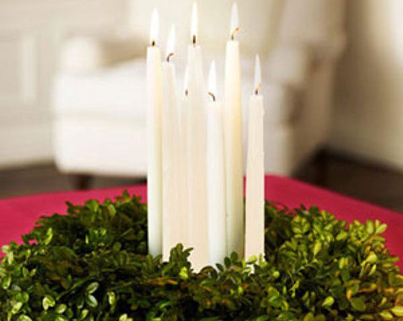 White Candle Christmas Green Flower Arrangements