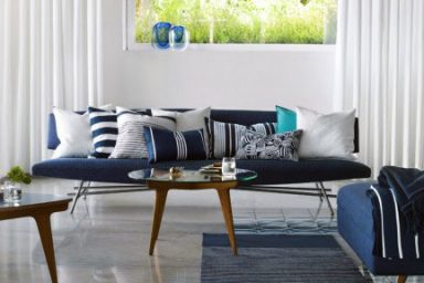 White and Blue Accents Living Room Design