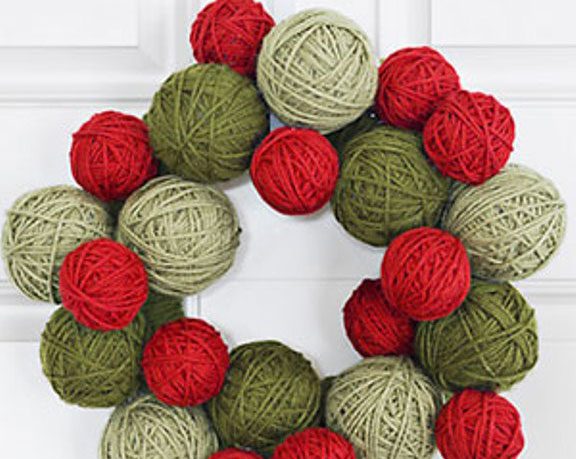 Wool Round Christmas Decor in Red and Green Color