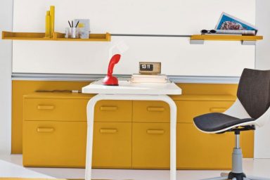 Yellow Furniture in Grey Kids Study Room