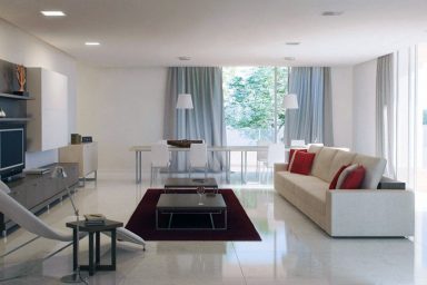 Beautiful Grey White Living Room with Red Pillow