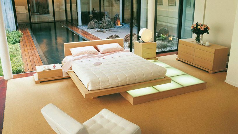 Beech Wood Platform Bedroom Beside Small Pool Ideas