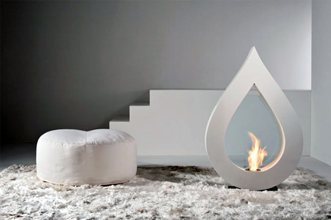 Big Flame Modern White Teardrop Fireplace Design