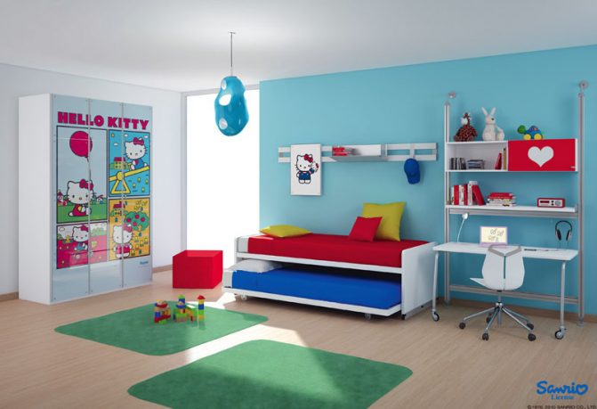 Blue and White Hello Kitty Kids Room