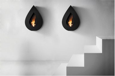 Flame Wall Black Teardrop Fireplace Design