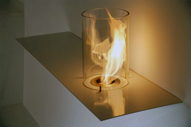 Modern Glass Cylinder Fireplace Design
