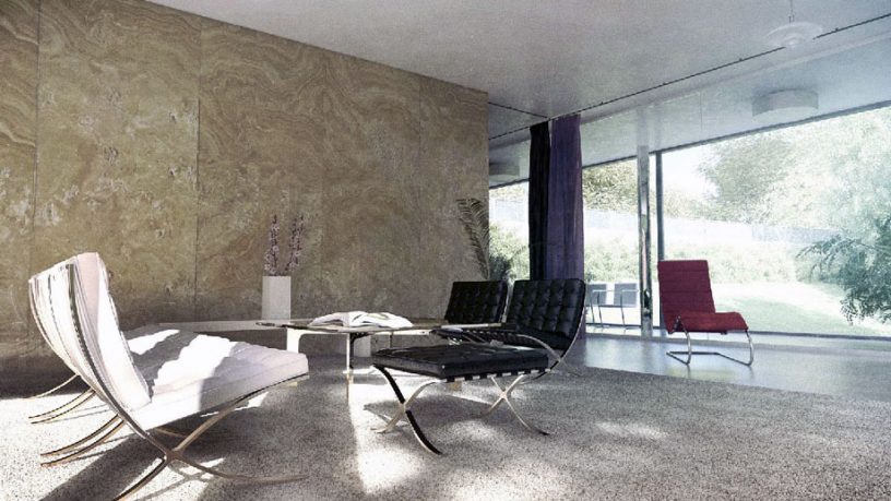 Modern Sitting Room with Marble Wall Ideas