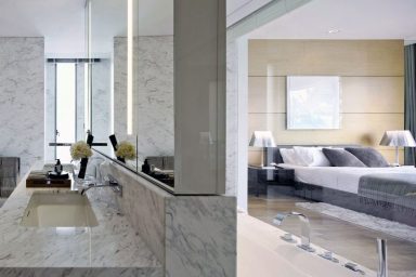 Modern Suite Bedroom with Marble Wall