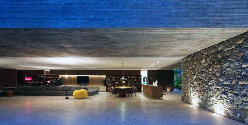 Modern Villa with Outdoor Rock Wall