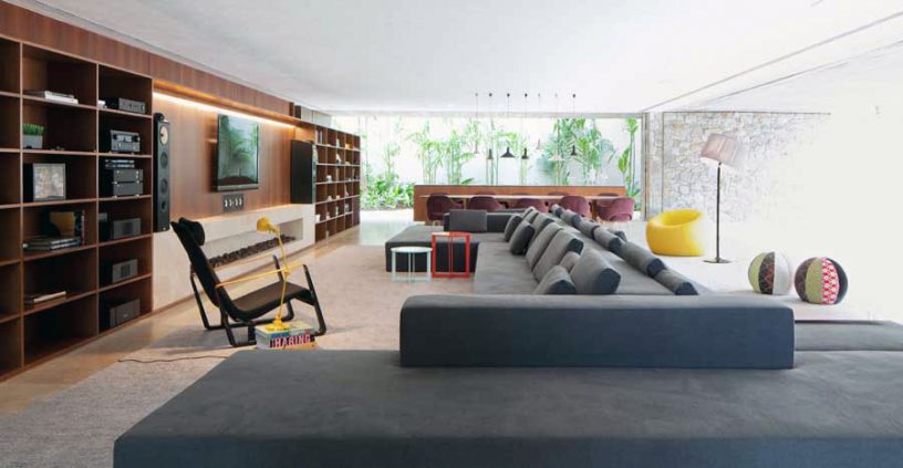 Open Living Room Design Grey Sofas