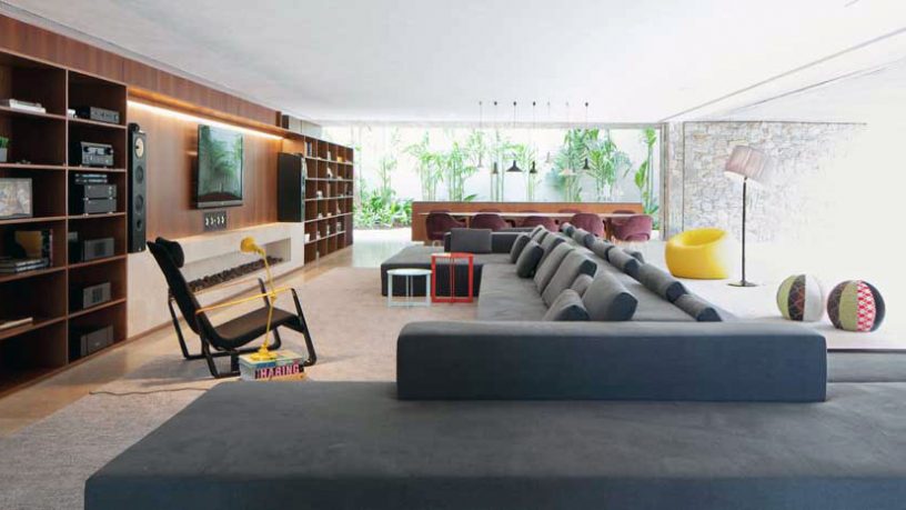 Open Living Room Design Grey Sofas