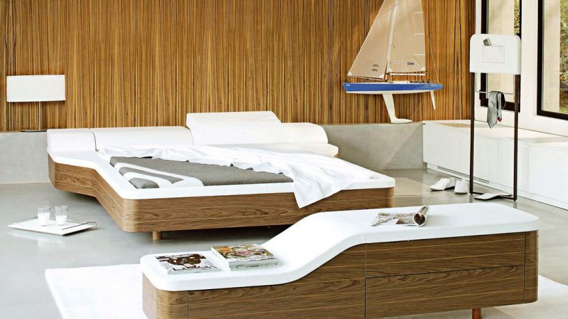 Original Walnut White Unusual Platform Bed Design