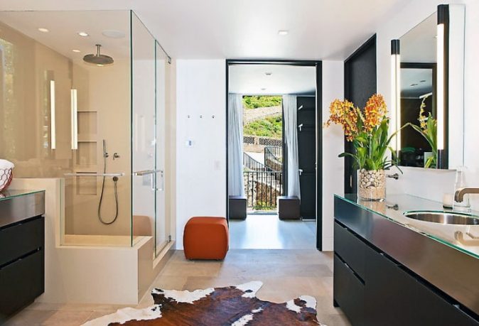 Perfect Wet Room with Cowhide Rugs Ideas