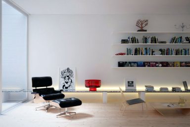 Reading Area with Leather Recliner Chair Paired with Footstool