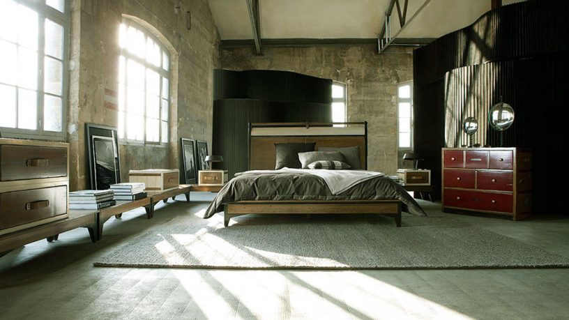 Utilitarian Bedroom Furniture with Brick Wall Design