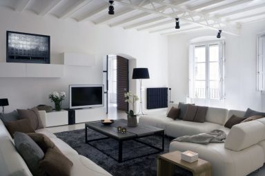 White Modern Living Room Apartment Design