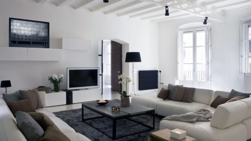 White Modern Living Room Apartment Design