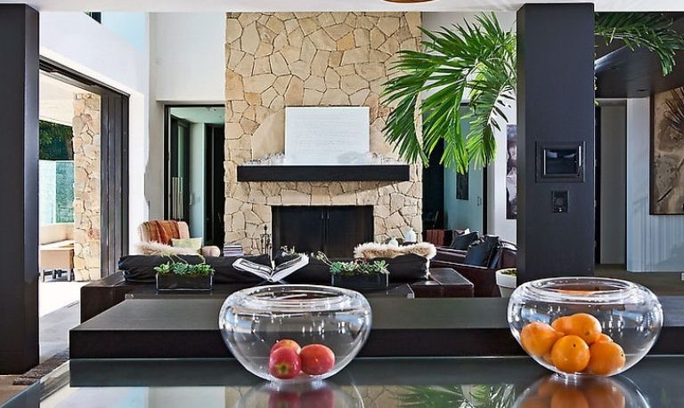 White Rock Wall Fireplace Mantel Design.